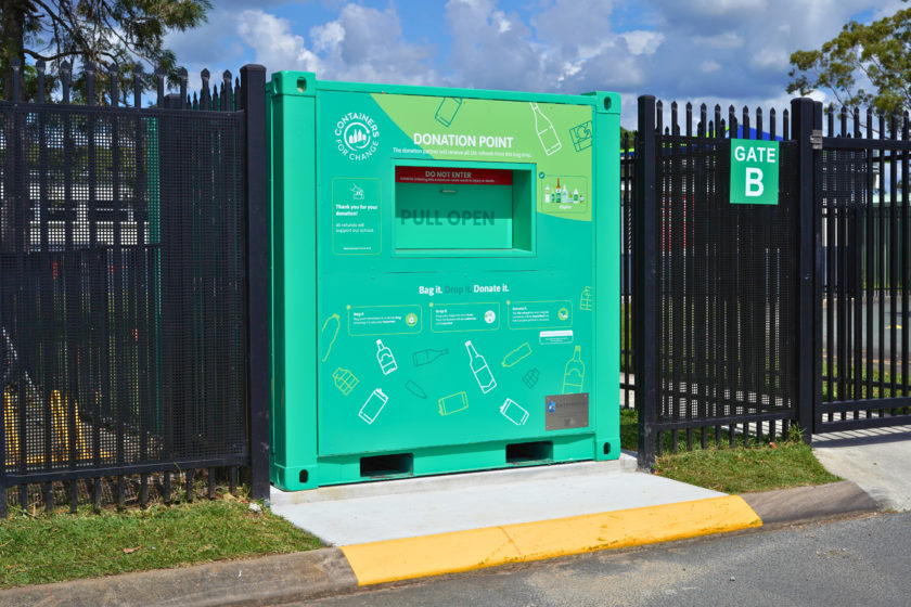 Green Containers for Change donation station at Miami State School.